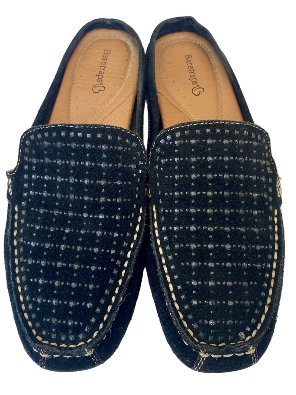 BARETRAPS Shoes Slip On Loafer Low Profile Back Studded Black Suede Women Size 9